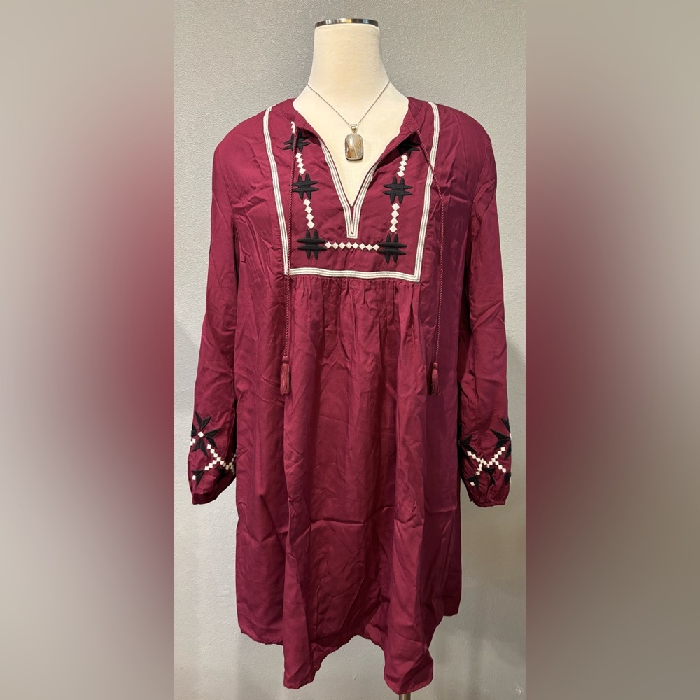 Last chance! Old Navy Maroon Embroidered Long Sleeve Dress